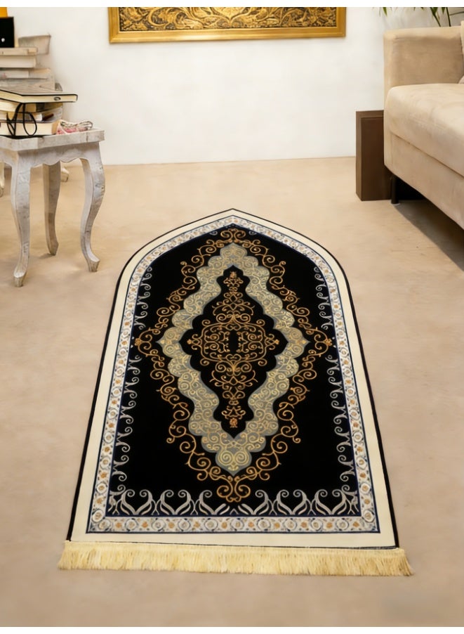 سجادة صلاة كبيرة محمولة، 70×120 سم، سميكة بقاعدة مانعة للانزلاق، قابلة للطي، سجادة صلاة إسلامية متعددة الألوان، سجادة صلاة مزينة بشرابات، سجادات صلاة لرمضان والعيد (L2524) - Image 1